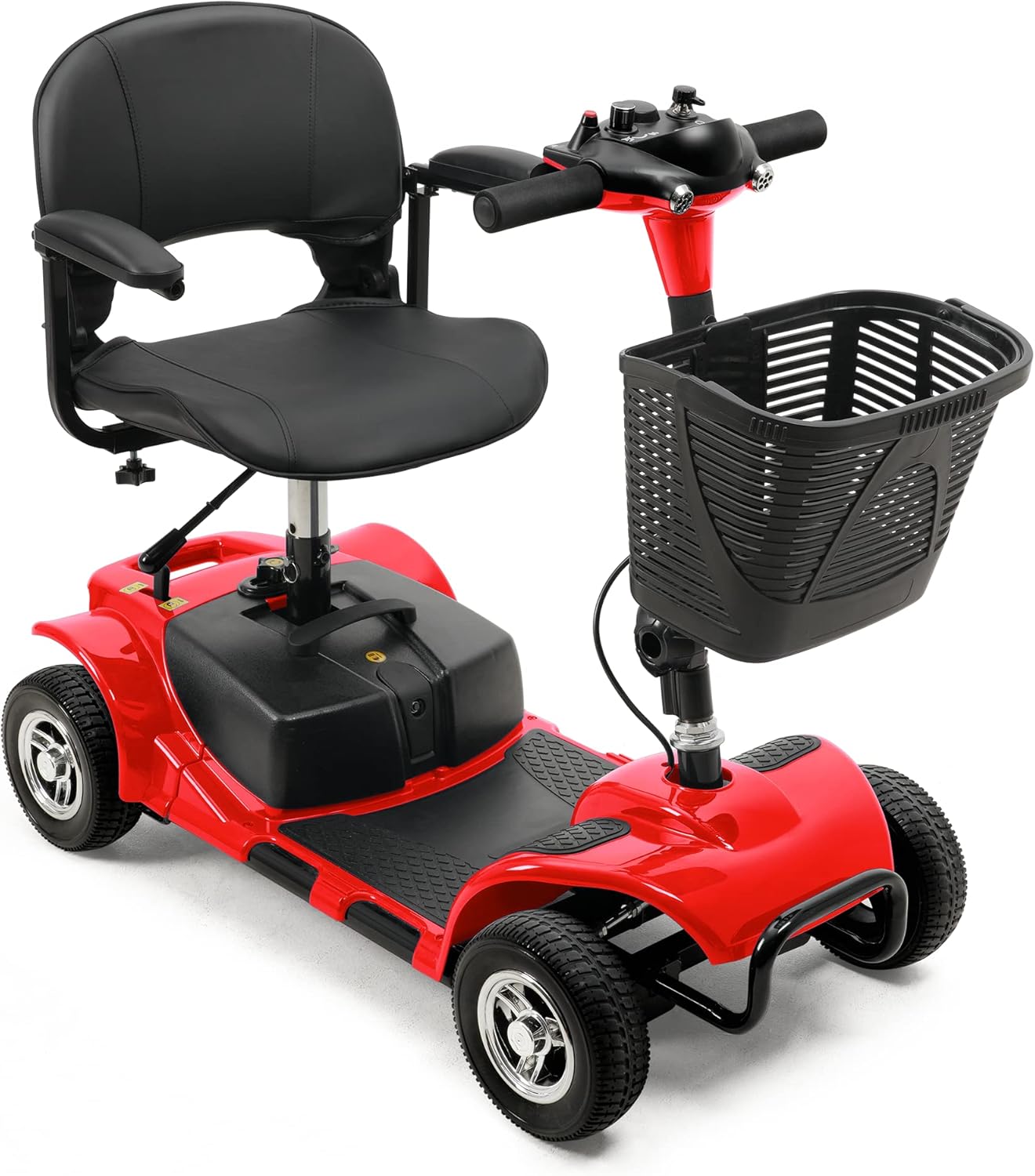 4 Wheel Mobility Scooter, Electric Power Mobile Scooters with Lights, Basket and Extended Battery