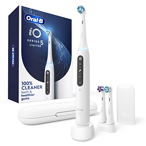 Oral-B iO Series 5 Limited Rechargeable Electric Powered Toothbrush, White with 3 Brush Heads and Travel Case