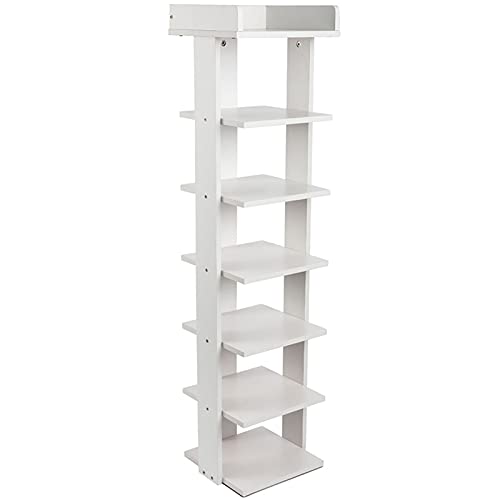 Wooden Shoe Rack, 7-Tier Small Shoe Rack for Entryway, Narrow Shoe Organizer Stand with Extra Top Storage