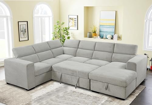 roomfitters 123" Oversized Modern U-Shaped 7-Seat Sectional Sofa Couch with Adjustable Headrest, Sofa Bed with Storage Chaise