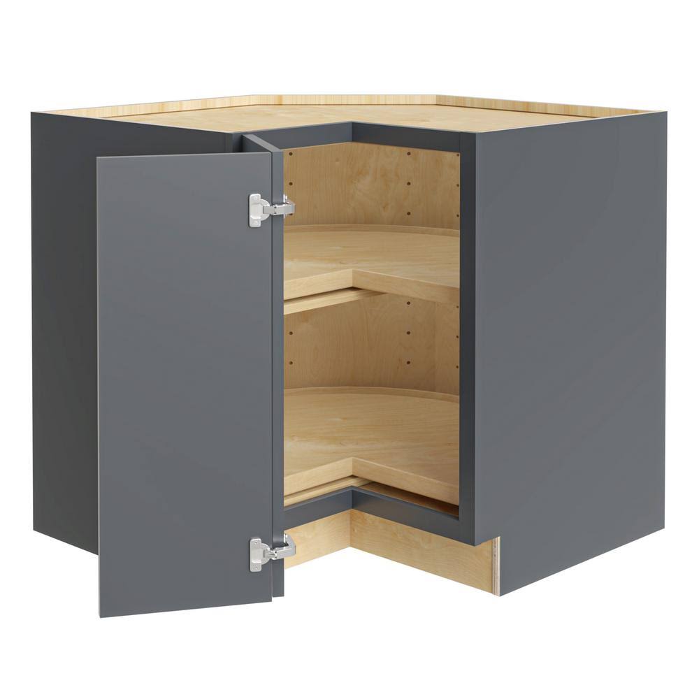 Luxxe Cabinetry 33-in W x 34.5-in H x 24-in D Deep Onyx Painted Pine Lazy Susan Corner Base Fully Assembled Semi-Custom (Made to