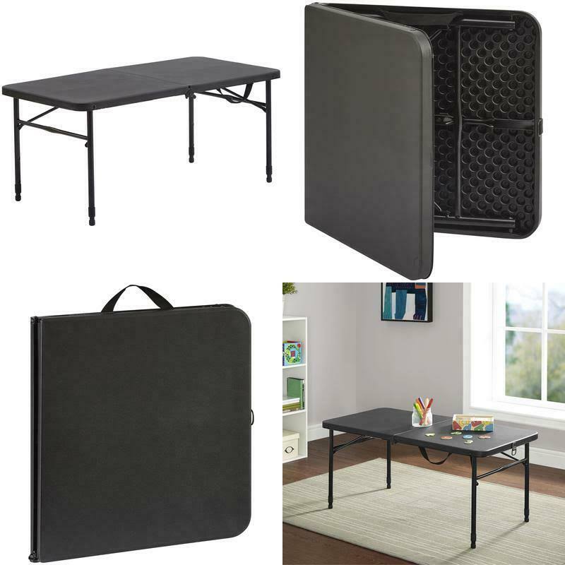 Mainstays 40" Plastic Adjustable Height Fold-in-Half Folding Table, Rich Black - Megean