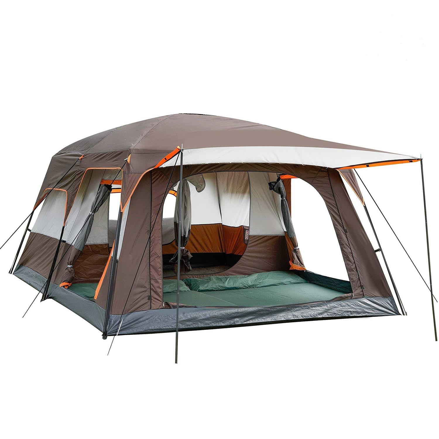 KTT Extra Large Tent 12 Person,Family Cabin Tents,2 Rooms,3 Doors and 3 Windows with Mesh,Straight Wall,Waterproof,Double Layer,Big Tent