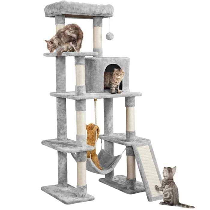 Topeakmart Gray 4-Level Plush Cat Tree with Hammock for Kittens - Pet Supplies online store