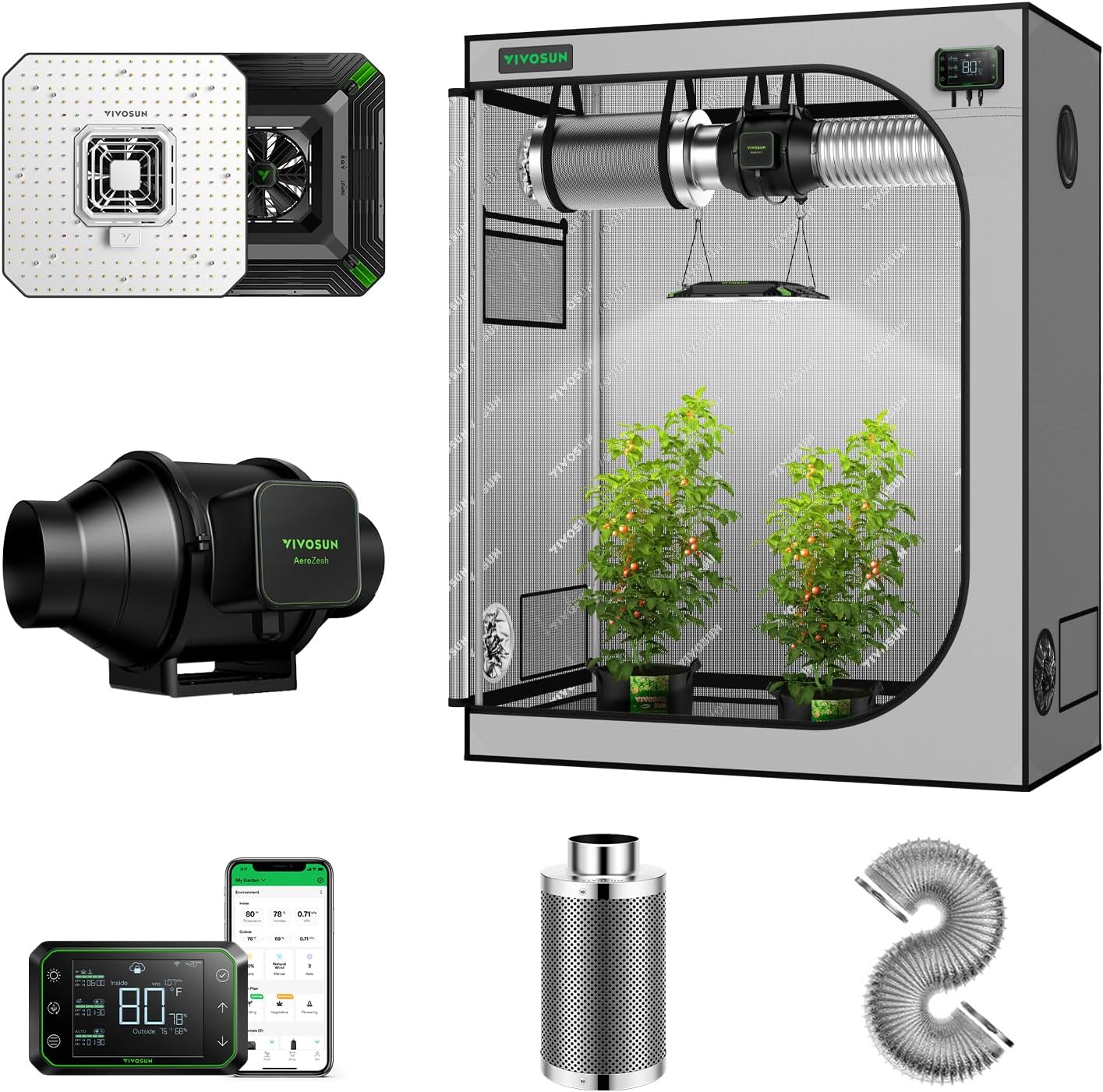 VIVOSUN G425 48"x24"x60" Grow Tent Kit, Smart Grow System with AeroLight A100 100W LED Grow Light
