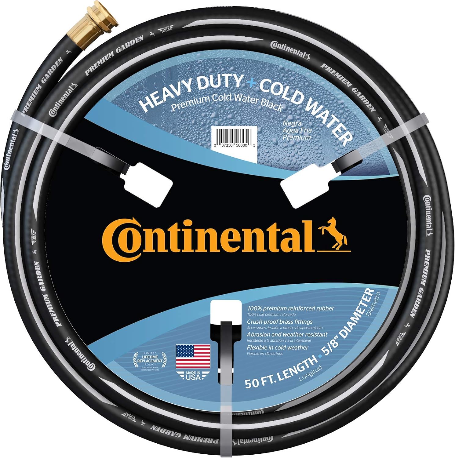 Continental ContiTech Premium Garden, Black Heavy Duty Cold Water Garden Hose, 5/8"" ID x 50' Length, MXF GHT" Pack of 2