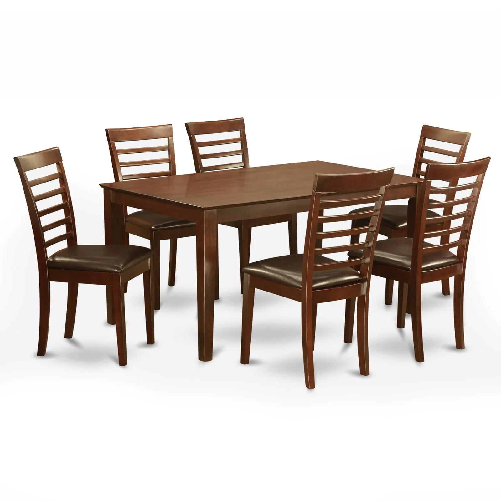 East West Furniture  7 Piece Dining Room Table Set- a Rectangle Wooden Table and 6 Kitchen Dining Chairs, Mahogany (Seat Options) CAML7-MAH-LC
