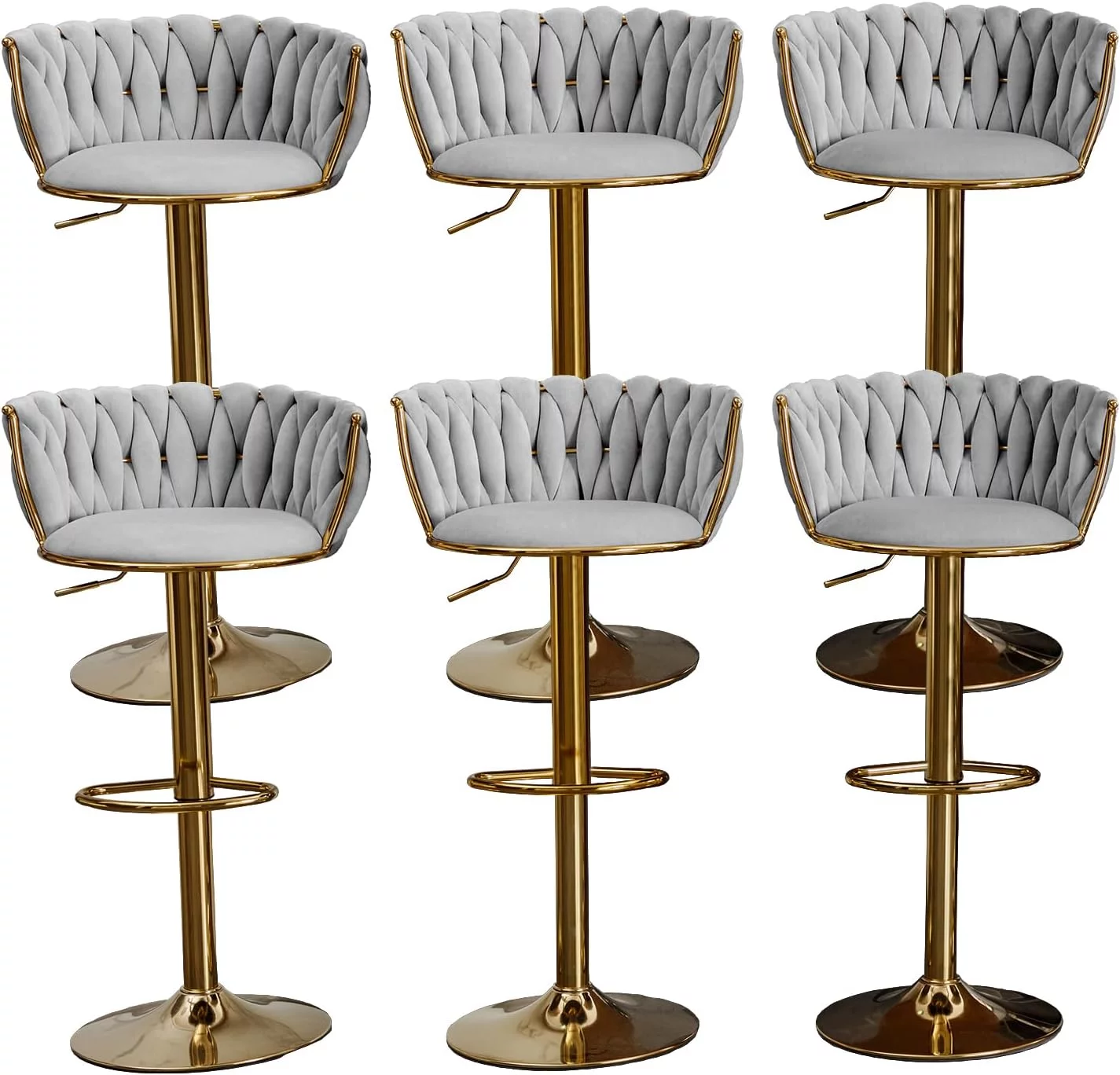 ZAFLY Adjustable Barstools, 360 Degree Swivel Bar Stool with Back at Counter Height Set of 6