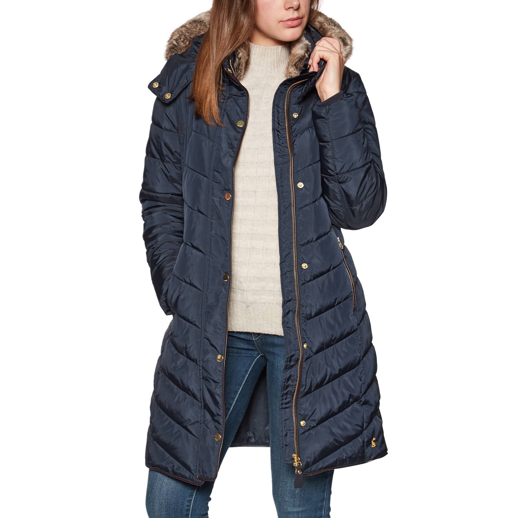 Joules Cherington Chevron Quilted Longline Padded Coat