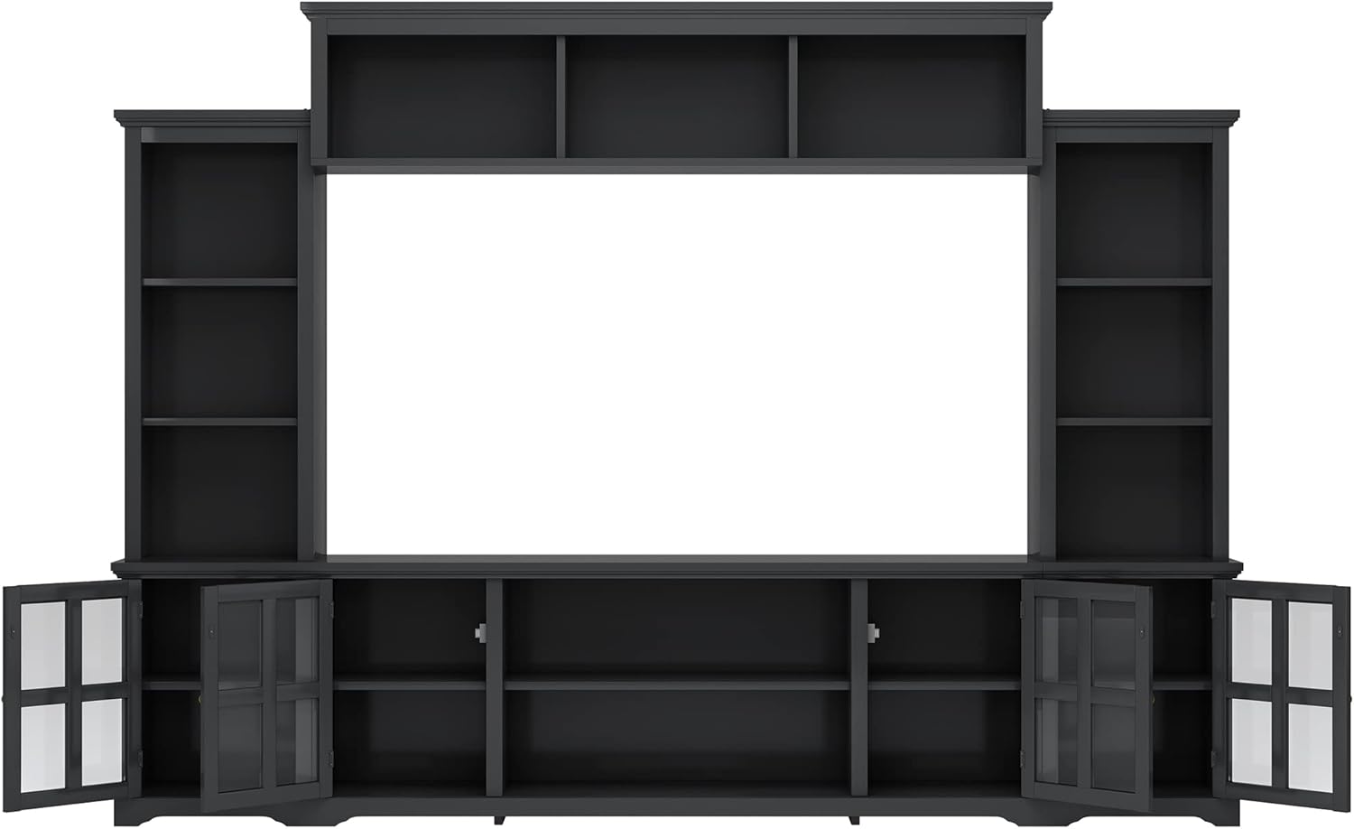Entertainment Wall Unit with Bridge, Stand Media Console Table for TVs Up to 70" with Tempered Glass Door, Ample Storage Space for Living Room