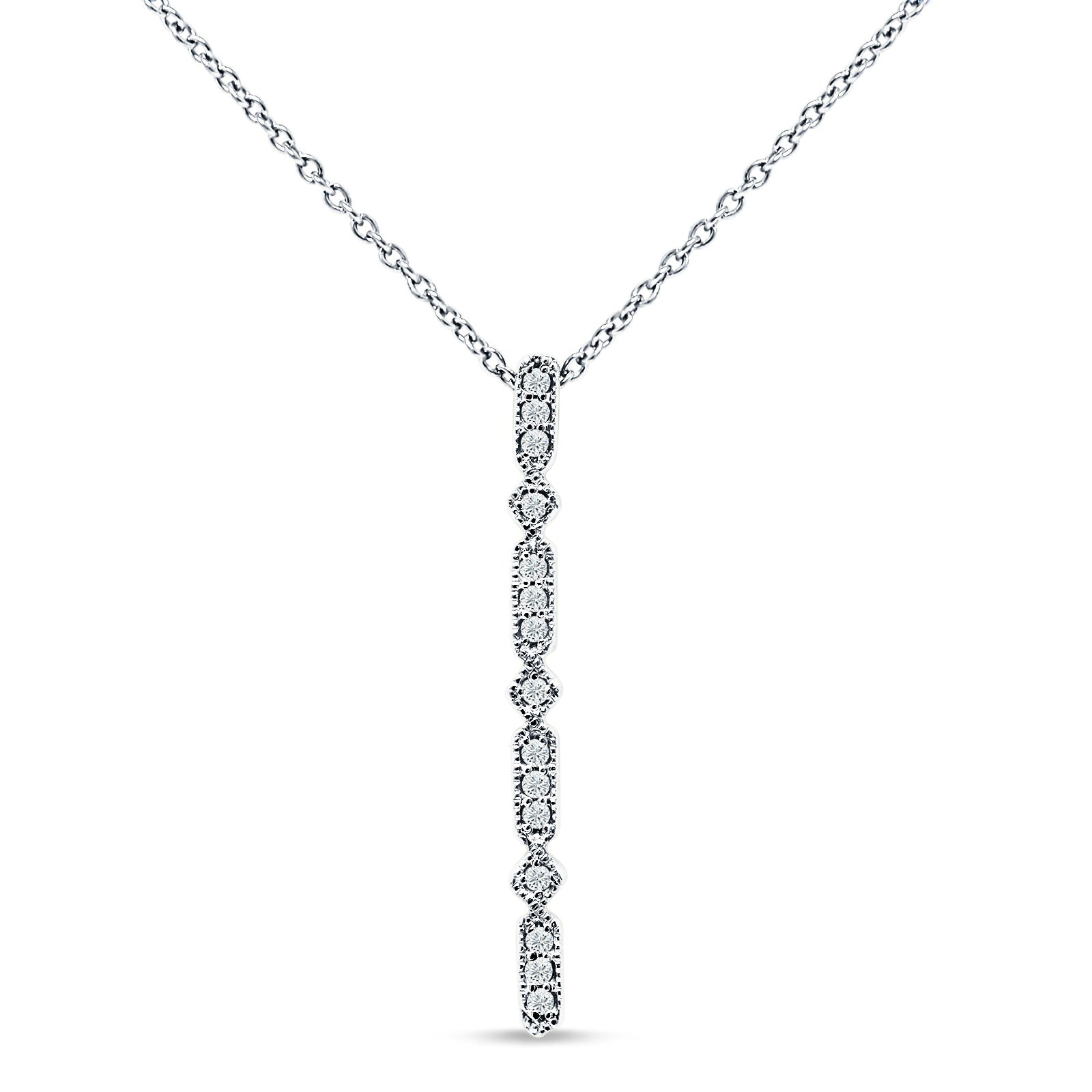 Blue Apple Jewelry Co. 14K White Gold 0.08ct Diamond Drop Vertical Bar Pendant Chain Necklace 18" Long&nbsp;