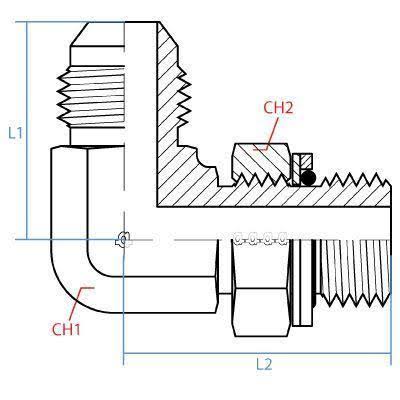 SS9059-12-08 : Adaptall 90-Degree Adapter, Male 0.75 (3/4x22) JIC x Male 0.5 (1/2x22) BSPP, Stainless Steel