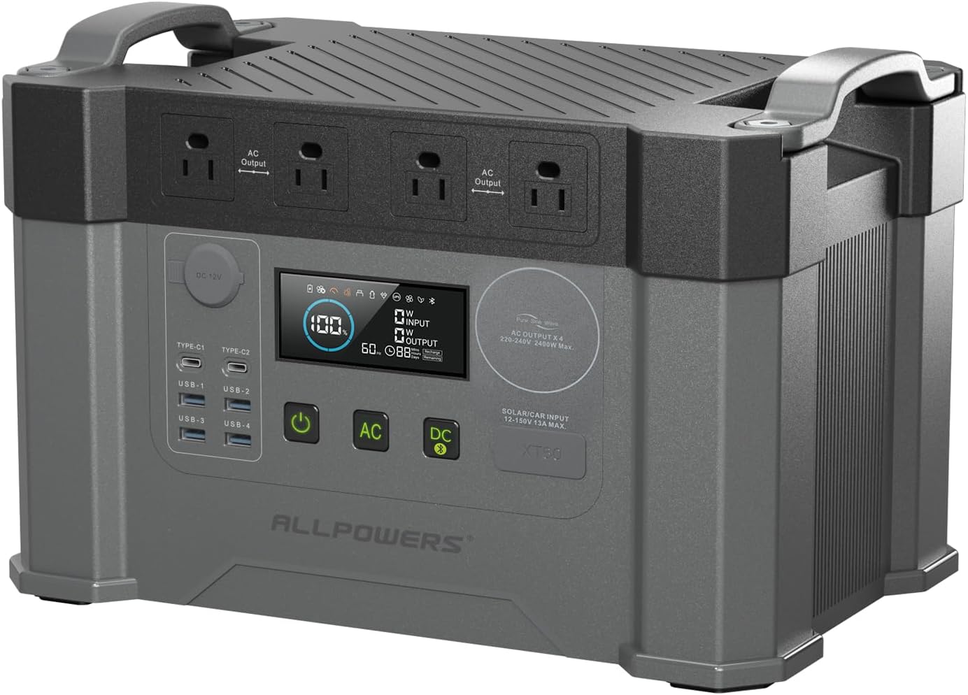 ALLPOWERS S2000 Pro Solar Generator 2400W (4000W Peak), 1451Wh MPPT Portable Power Station, 0-100% in 1.5 Hrs, UPS Function