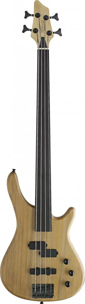 Stagg BC300FL-NS "Fusion" Fretless Electric Bass Guitar - Natural - Curated Treasures Market