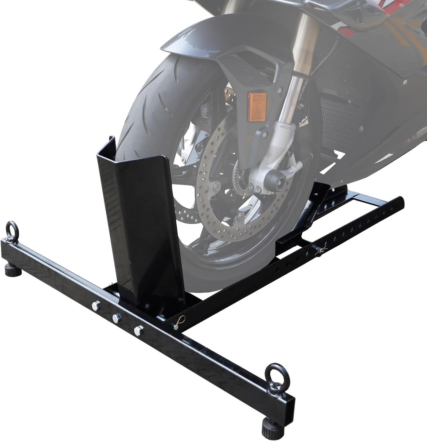 Torin ATRM05012B Motorcycle Trailer Wheel Chock: Adjustable Heavy-Duty Steel Motorcycle Stand Wheel Tire Chock for 16"-25" Off-Road and Standard