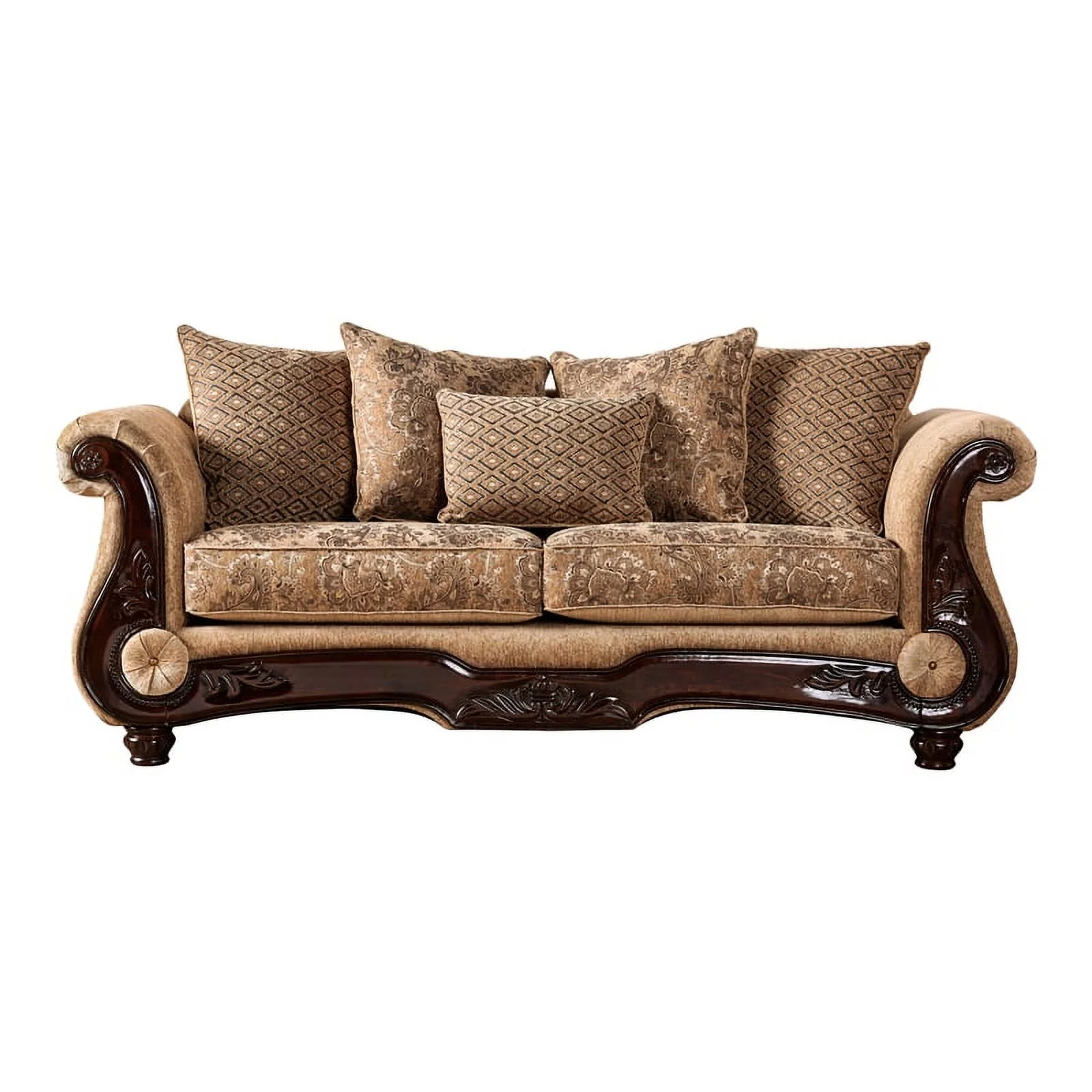 Furniture of America Rhodes Traditional Chenille Sofa in Gold and Bronze