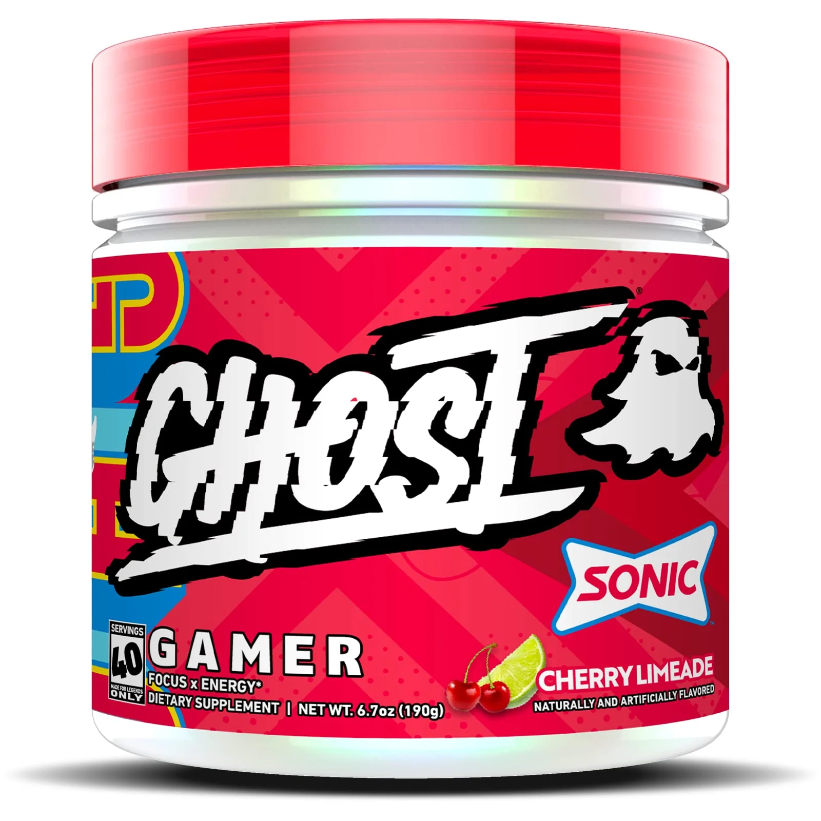 GHOST Gamer: Energy and Focus Support Formula - 40 Servings, Sonic Cherry Limeade - Nootropics & Natural Caffeine for Attention