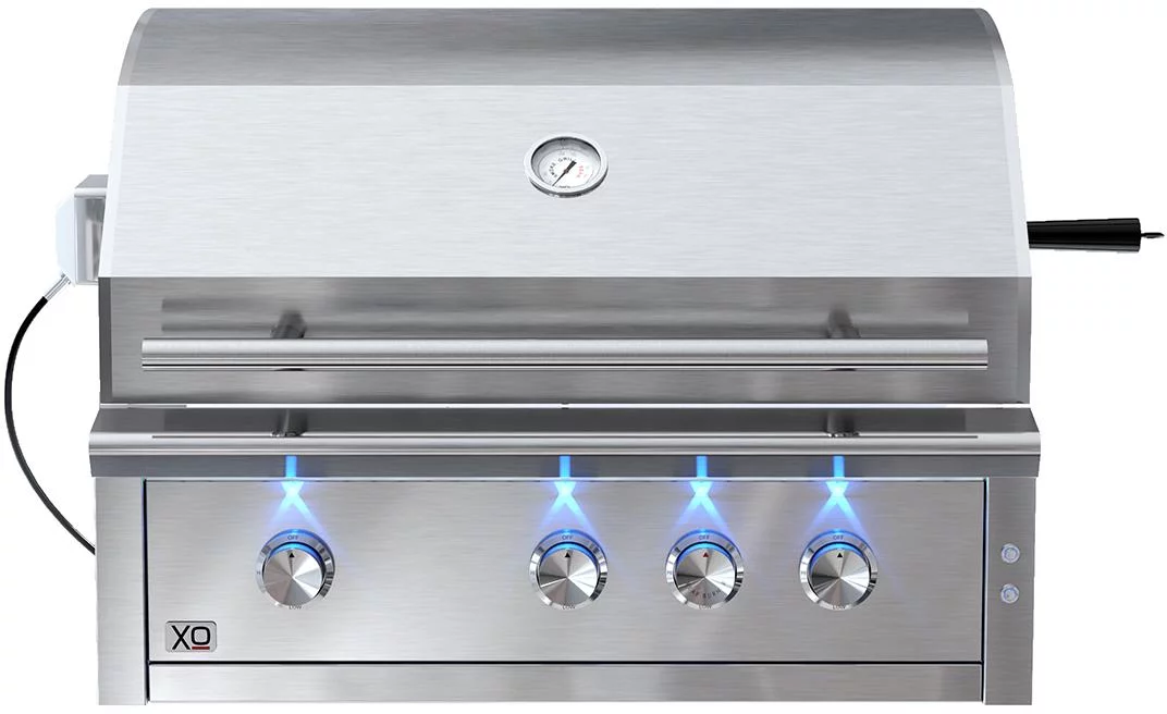 XO XOGRILL36L 36 Liquid Propane Built-In Grill with Two Stainless Steel Burners One Infrared Burner Ceramic Briquette Trays and Rotisserie in