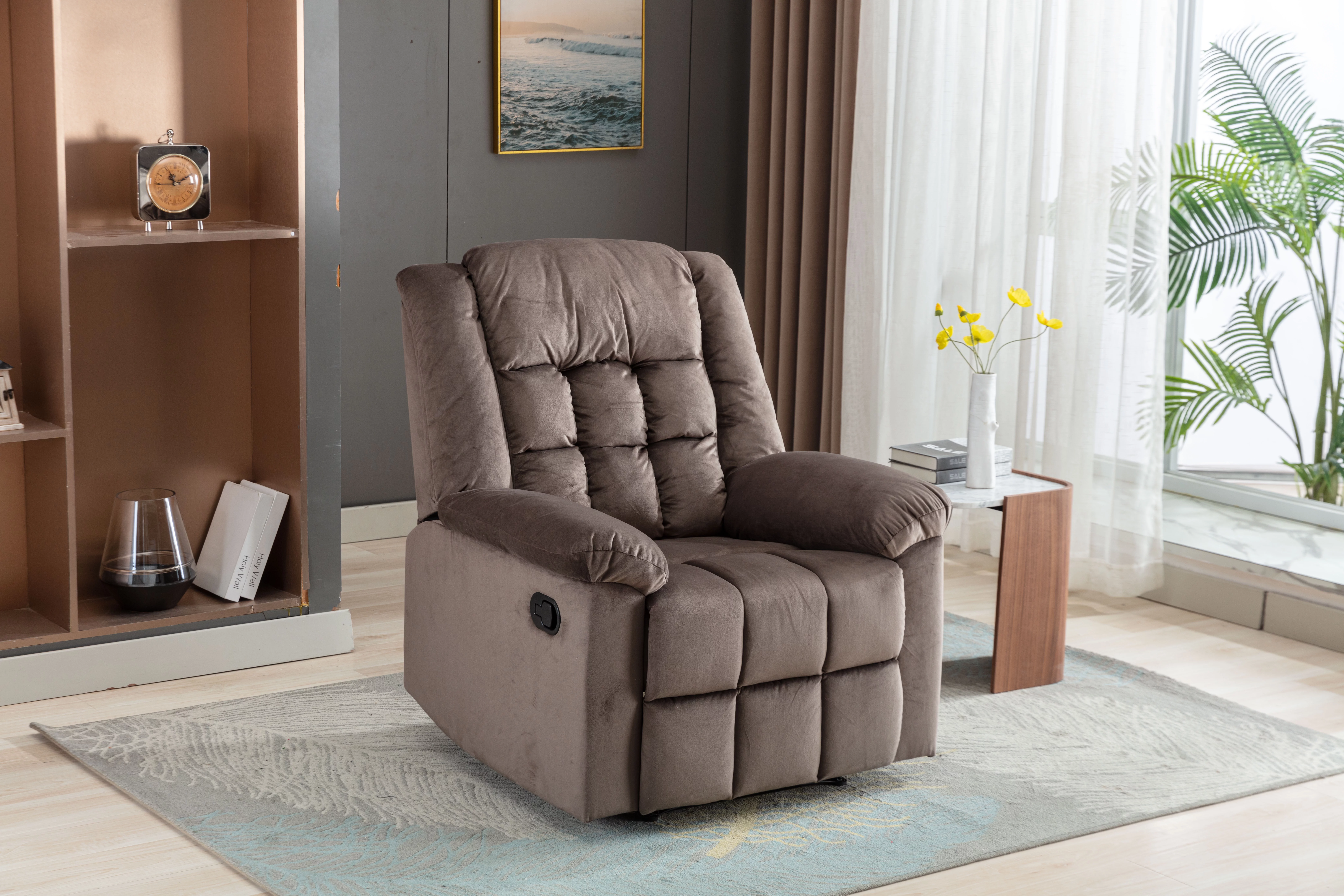 Classic Manual Recliner, Soft Padded Headrest, Armrest, Living Room, Bed Room, Comfort, Relaxation, Wonderful Chair&Sofa, Home Decor, Durable.