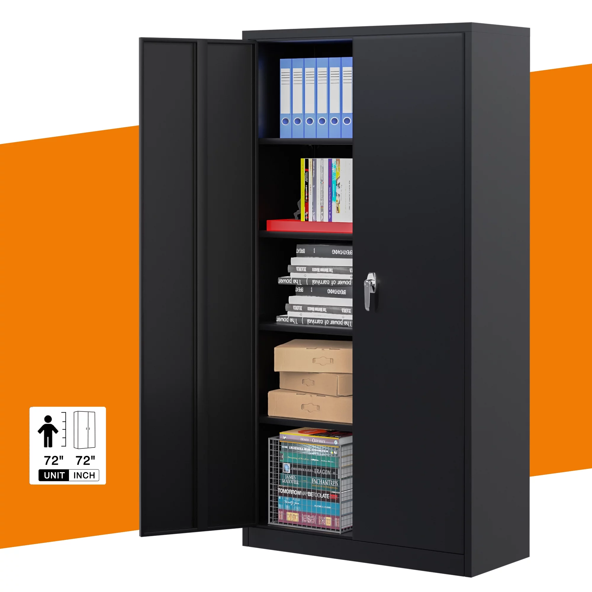 Zakamaur 72"H Black Industrial Metal Garage Storage Cabinet, Lockable Steel Utility Cabinets with 4 Adjustable Shelves, Assembly Required
