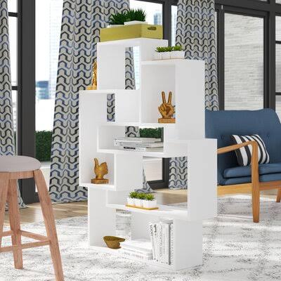 Brayden Studio Matthew Modern Geometric Bookcase, White