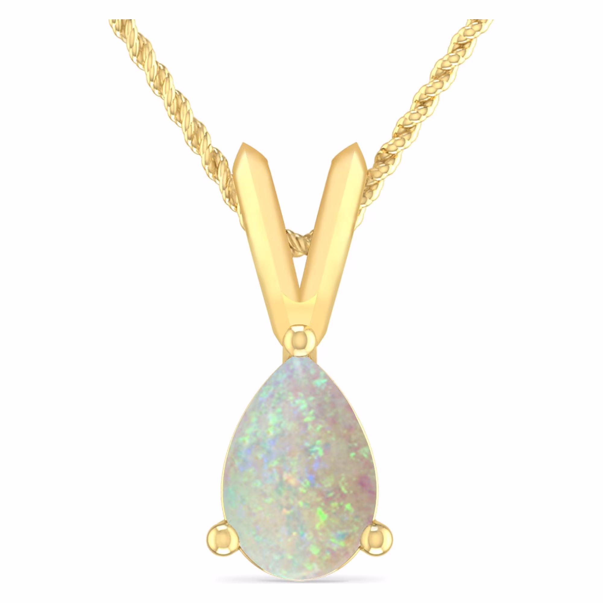 1/4 Carat Pear Opal 10K Yellow Gold V-bail Solitaire Pendant Necklace For Women ( Gemstone 6X4 MM )