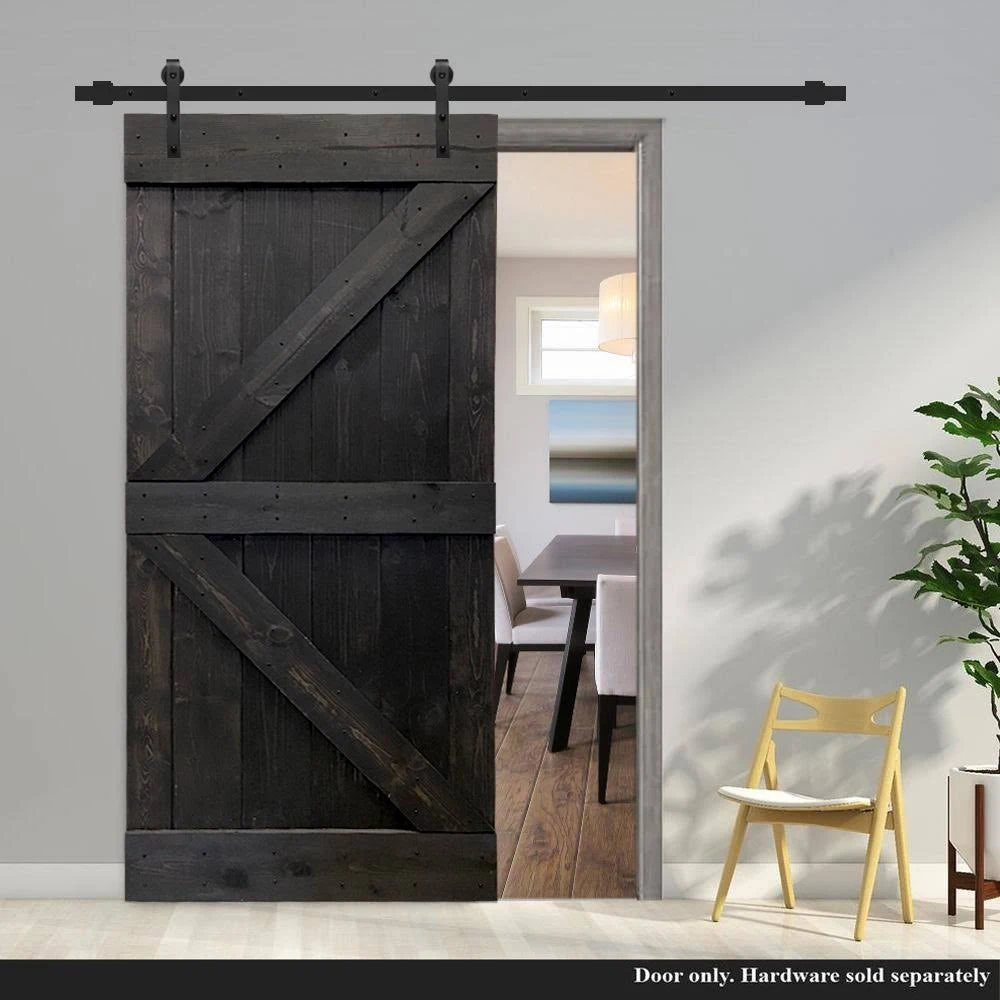 CALHOME K Series Stained Solid Pine Wood Interior Sliding Barn Door - Ebony - 36 x 84