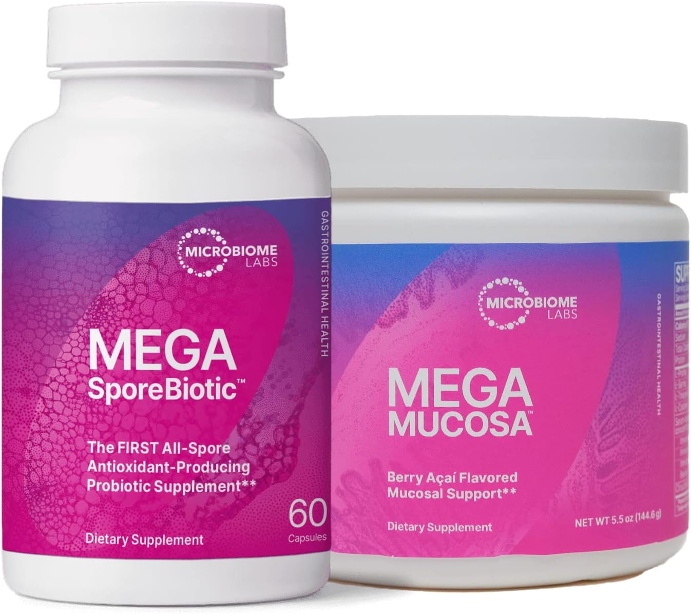 Microbiome Labs MegaSporeBiotic (60 Capsules) + MegaMucosa (5.5oz Powder) Probiotic and Gut Mucosal Support Bundle