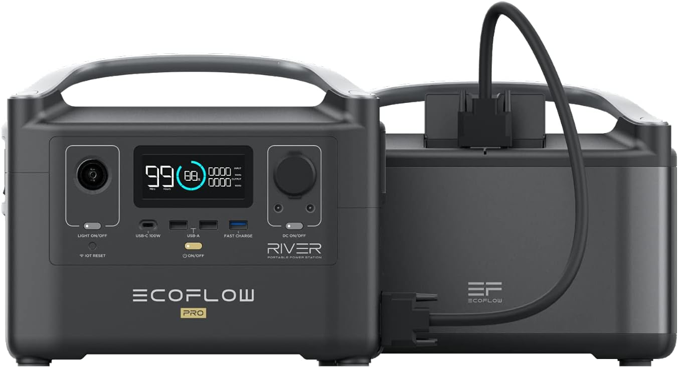 EF ECOFLOW RIVER Pro Portable Power Station 720Wh with Extra Battery, Double Capacity from 720wh to 1440wh, Solar Generator for Outdoors Camping RV