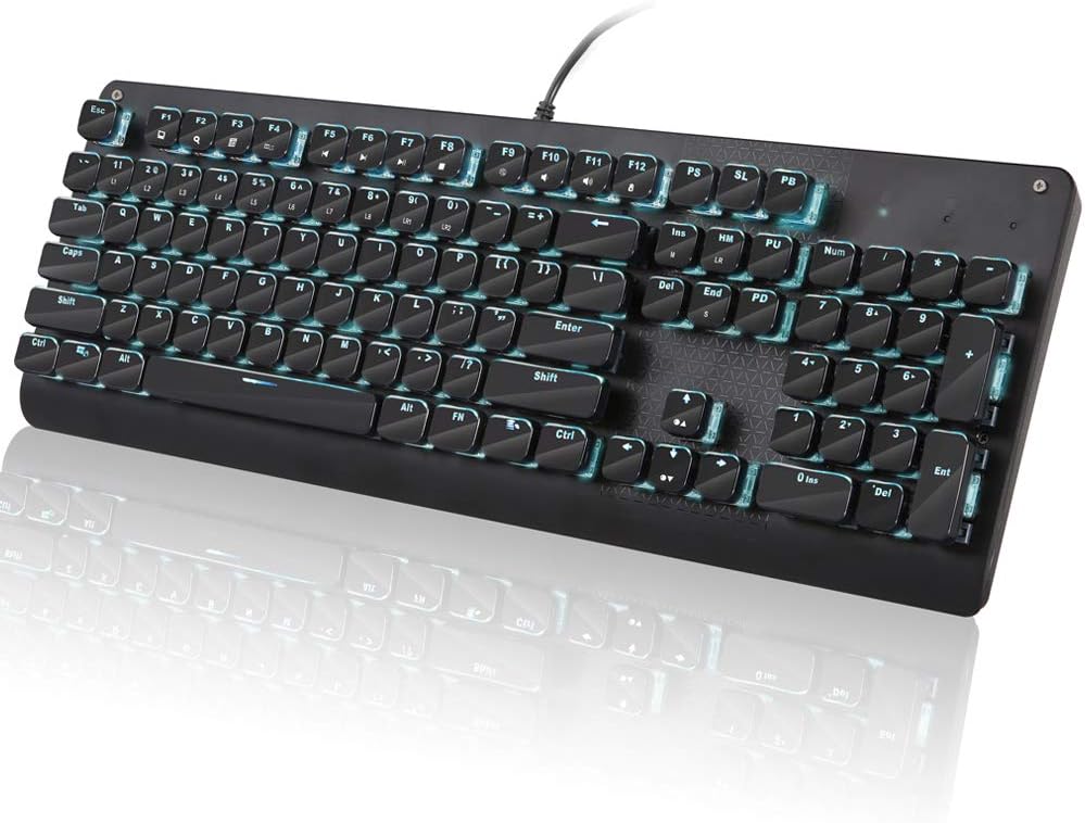 Retro Mechanical Gaming Keyboard, E-YOOSO Typewriter Style LED Backlit Keyboard with 104 Round Keys for Game and Office, Computer, Laptop