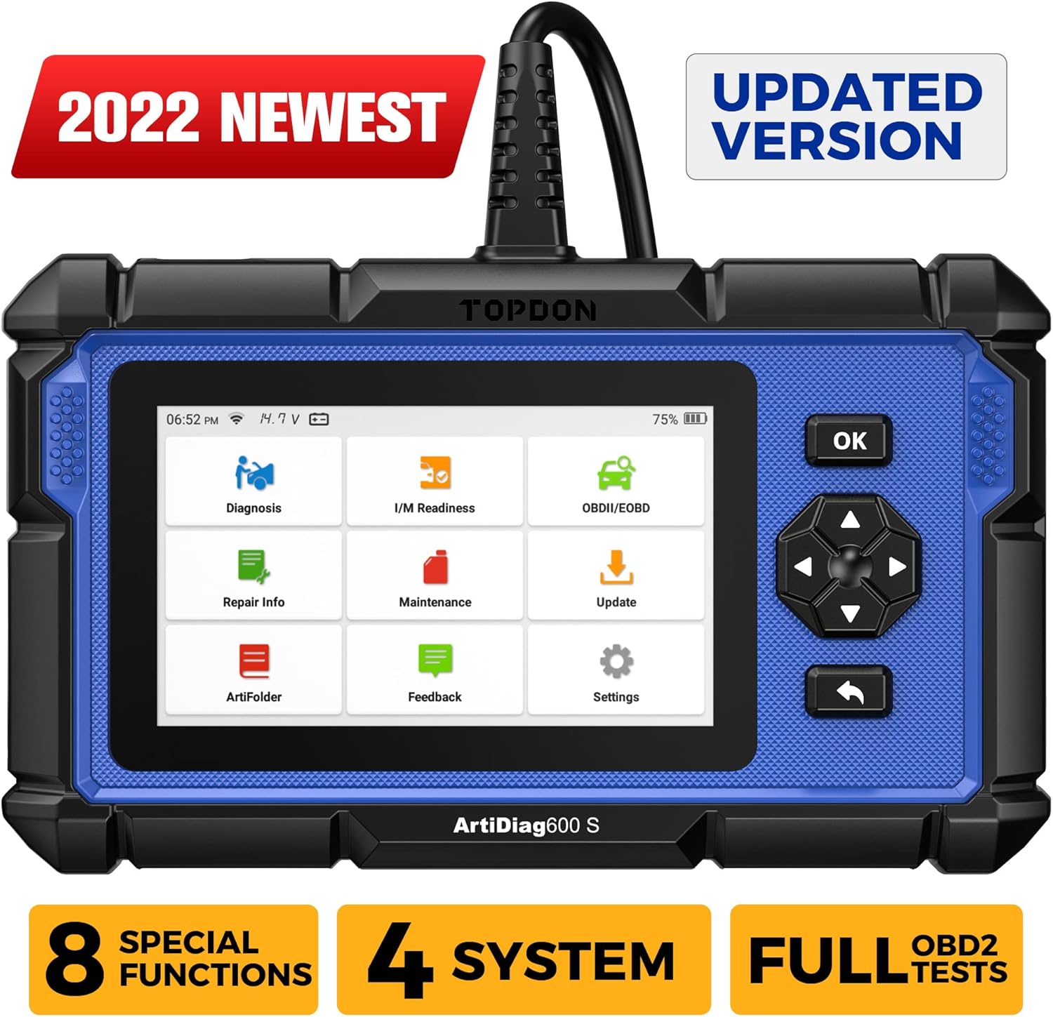 OBD2 Scanner TOPDON AD600S Scan Tool, Code Reader, Diagnostics Scanner for ABS/SRS/at/Engine, 8 Reset Service