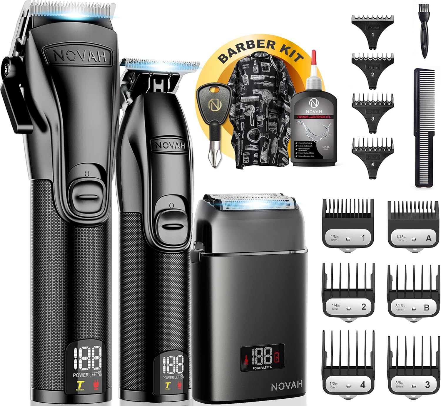 Novah Professional Barber Clippers and Trimmer Set - Foil Shaver Professional Hair Clippers for Men