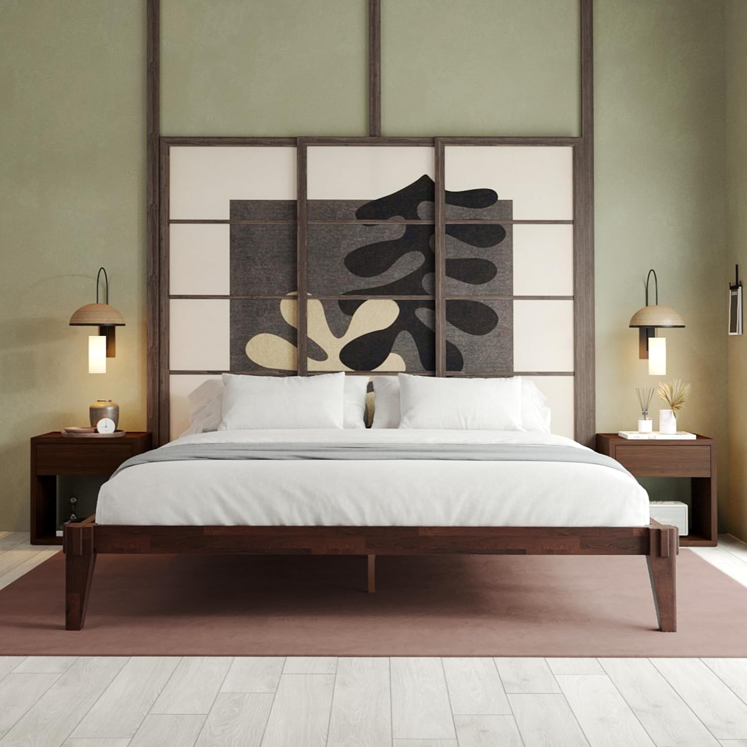QCAI Chalipa 14” Queen Bed Frame - Solid Wood Platform Bed - Japanese Joinery Bed Frame - Wood Slat Support - No Box Spring Needed - Easy Assembly