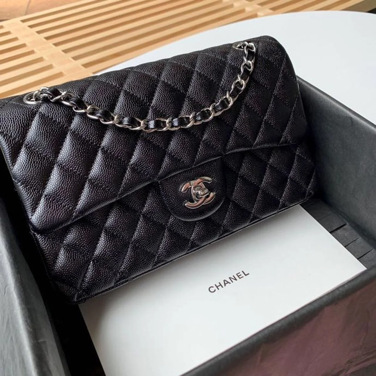 Chanel Classic Handbag Silver Hardware BlackFor Women, Women&rsquo;s Bags, Shoulder And Crossbody Bags 10.2in/26cm A01112