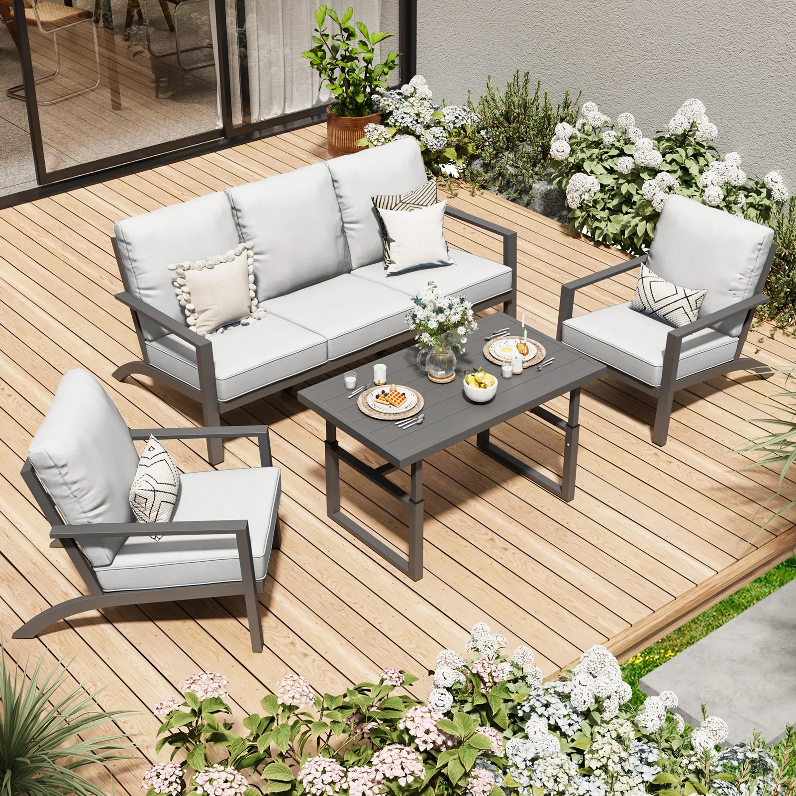 AECOJOY Aluminum Patio Furniture Set Modern Metal Outdoor Patio Furniture Clearance, Adirondack Patio Conversation Sets for Lawn, Backyard