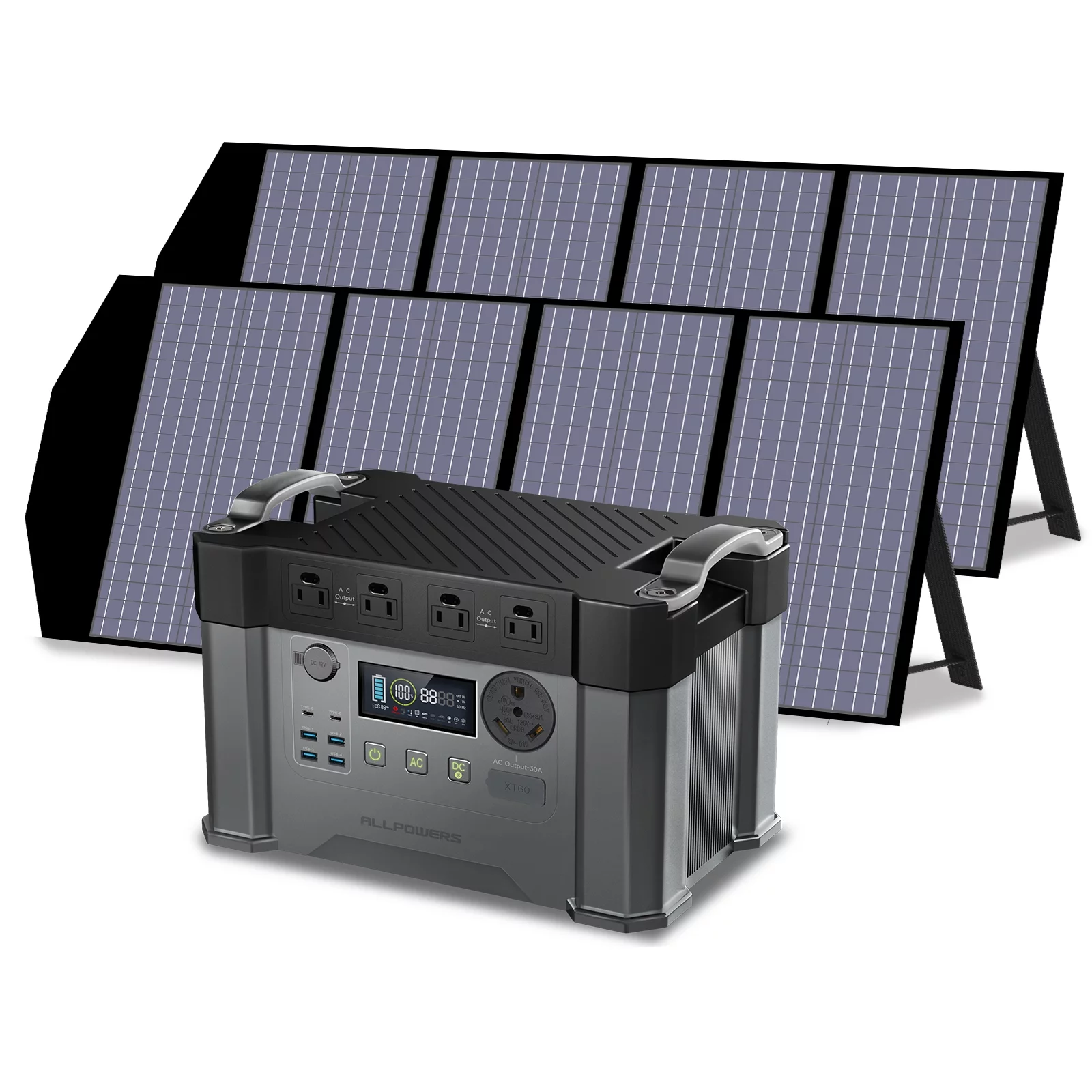 ALLPOWERS S2000Pro Portable Solar Generator Kit, 2 Pack 140W Foldable Solar Panel with 2400 Watt 1500Wh Power Station, with 30A RV Port