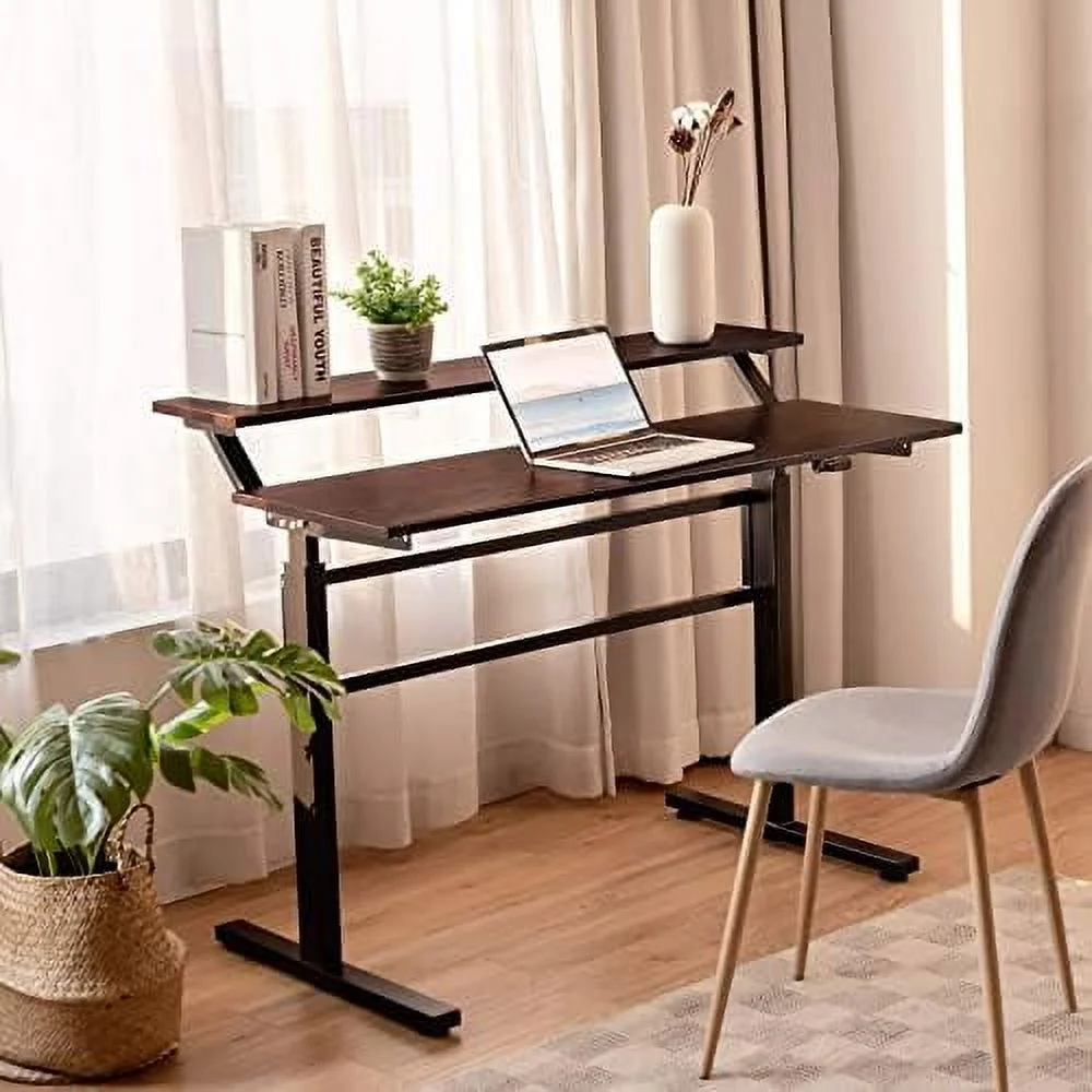 HJZBNONE Standing Desk  2-Tier Height Adjustable Sit to Standing Desk  Computer Desk Workstation with Monitor Stand &amp