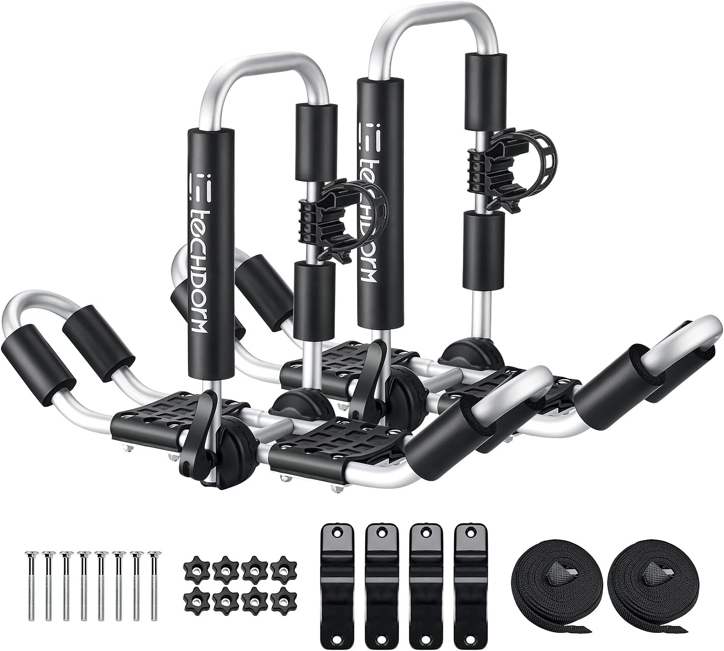 Kayak Roof Rack for 2 Kayaks, J-Style Folding Support Adjustable Bilateral on Roof Top on SUV