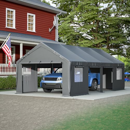 Carport 20x12ft,2in1 Kit Car Canopy Portable Garage,Heavy-Duty Waterproof & UV Protected