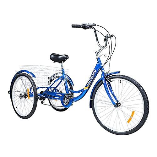 7-Speed Adult Tricycle with Large Basket 24/26 Inch, Stable 3-Wheel Cruise Bicycle for Shopping, Beach and City Trike Perfect for Men, Women