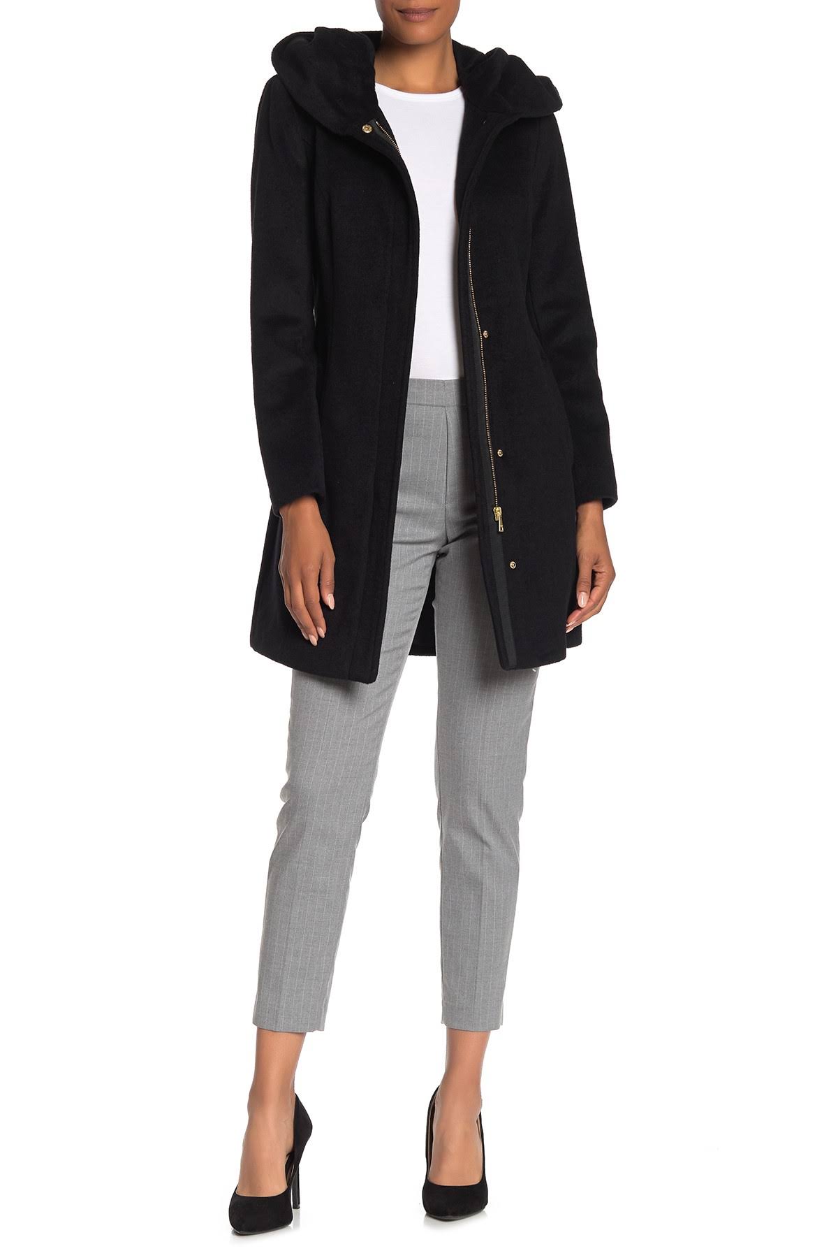 Cole Haan Wool Blend Zip Font Hooded Coat Black 10 at Hautelook