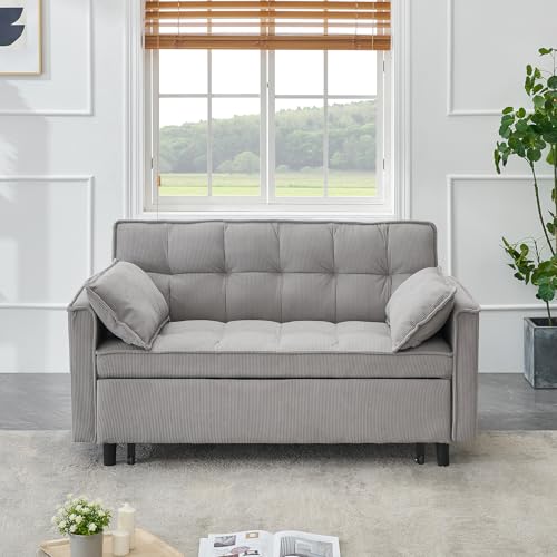 3 in 1 Convertible Sleeper Sofa Bed, Modern Corduroy Loveseat Pull-out Sofa Couch w/Pullout Bed,Small Love Seat Lounge Sofa w/Reclining Backrest