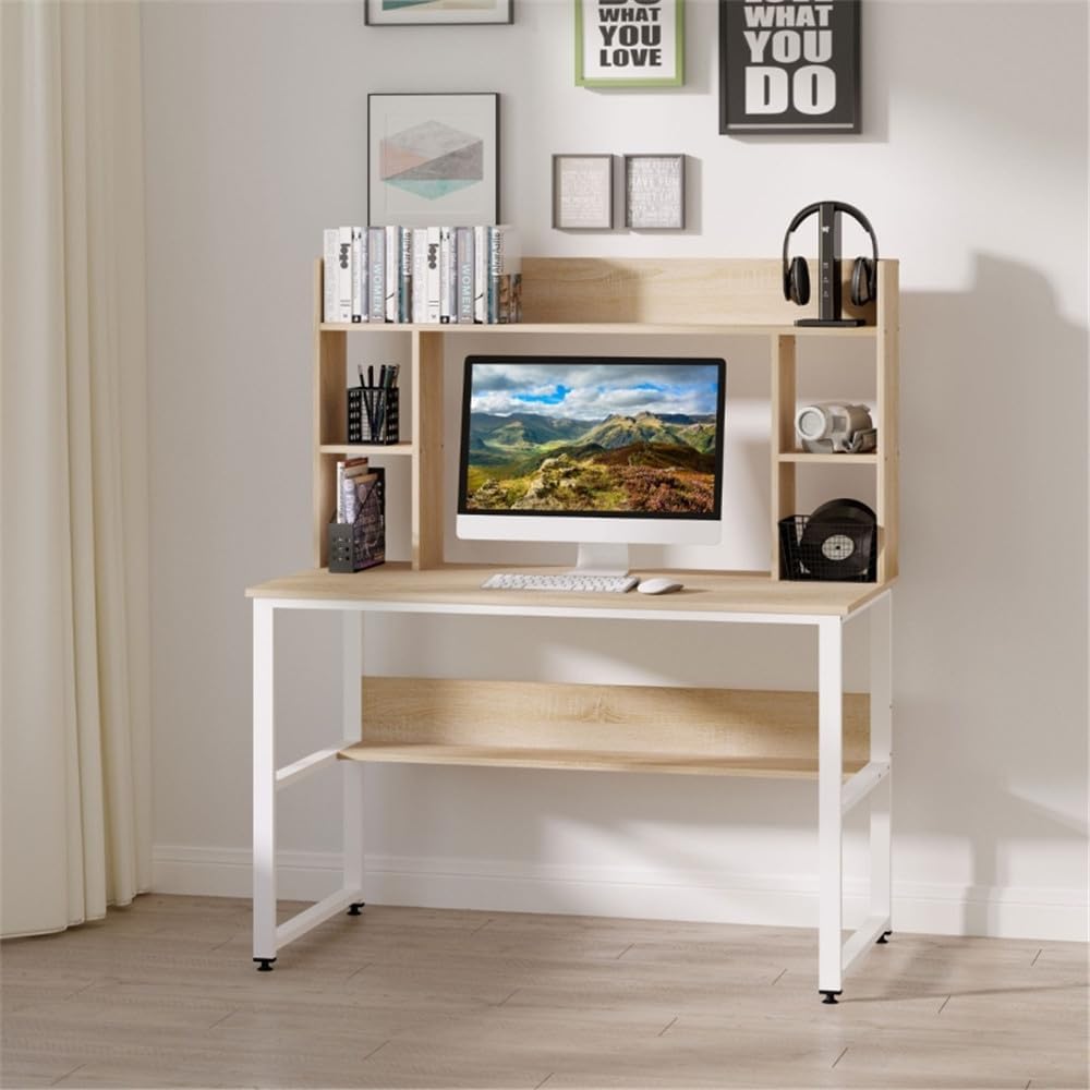 Computer Desk with Hutch, Home Office Desk with Bookshelf, Writing Study Desk