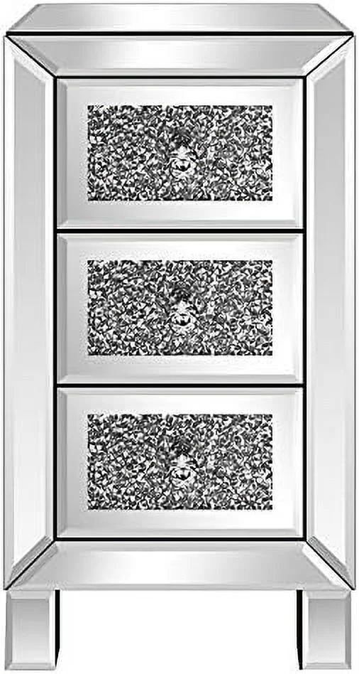 RUNFAYBIU Elegant Mirrored 3-Drawer Dresser with  Front Modern Silver Finish Bedroom Nightstand Stylish  Drawer Chest Organizer for Bedroom Living