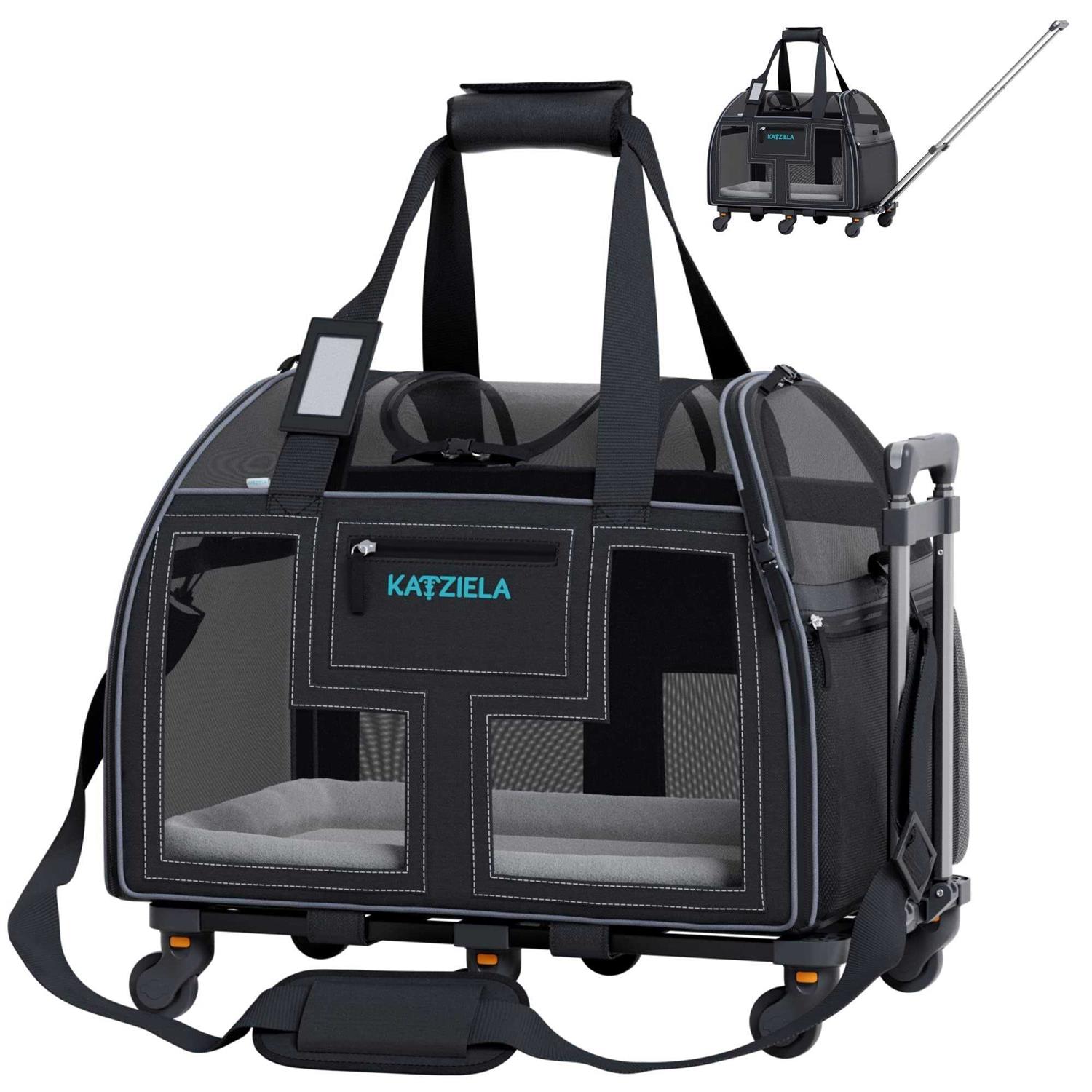 Katziela Luxury Lorry Pro Pet Carrier with Removable Wheels and Telescopic Handle - Pet Supplies online store