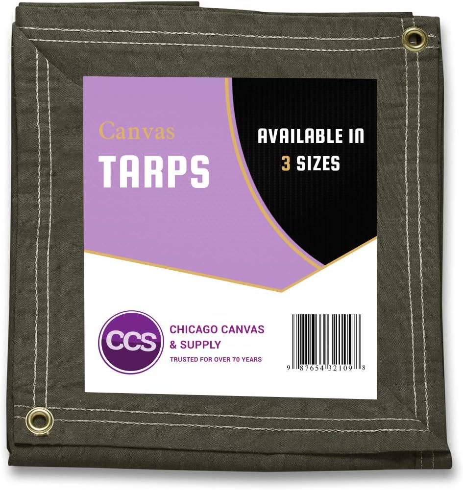 Extra Heavy Duty Waterproof 21 Ounce Canvas Tarp By CCS CHICAGO CANVAS & SUPPLY – Extra Durable Multipurpose Camping Tarp Cover With Rustproof