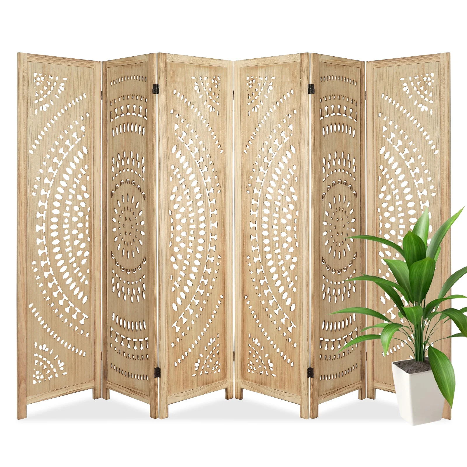 Fionafurn Panel Carved Wood Room Dividers 5.6FT Room Divider and Folding Privacy Screen Freestanding Wooden Screen Room Divider Room Separation for