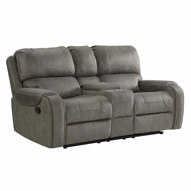 Sunset Trading 78 in. Calvin Dual Reclining Loveseat with Storage Console with Nailheads Gray - Fabric