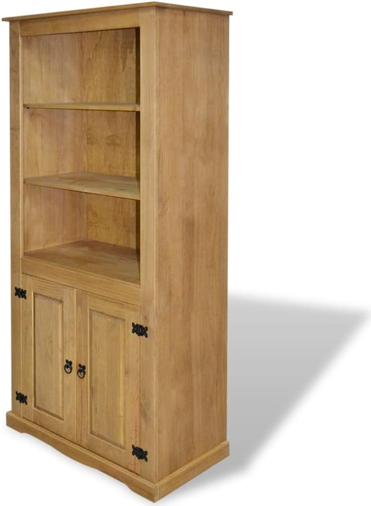 Cupboard Mexican Pine Corona Range,with 3 Open Shelves and 1 Cabinet with 2 Shelves,in Keeping with The Mexican 'Corona' Furniture Style