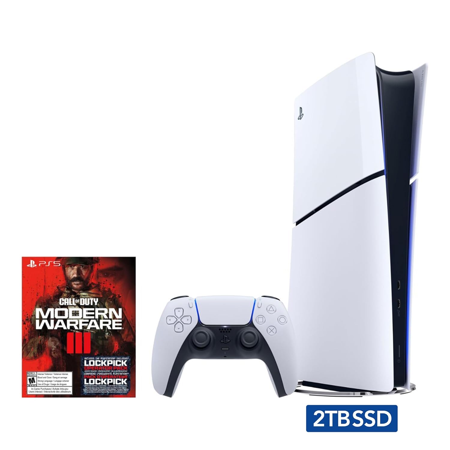 2023 New PlayStation 5 Slim Upgraded 2TB Disc Edition Call of Duty Modern Warfare III Bundle and Controller Charger - White